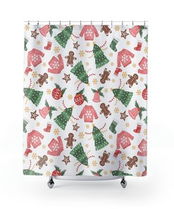 Christmas Print Shower Curtain - Festive Bathroom Decor