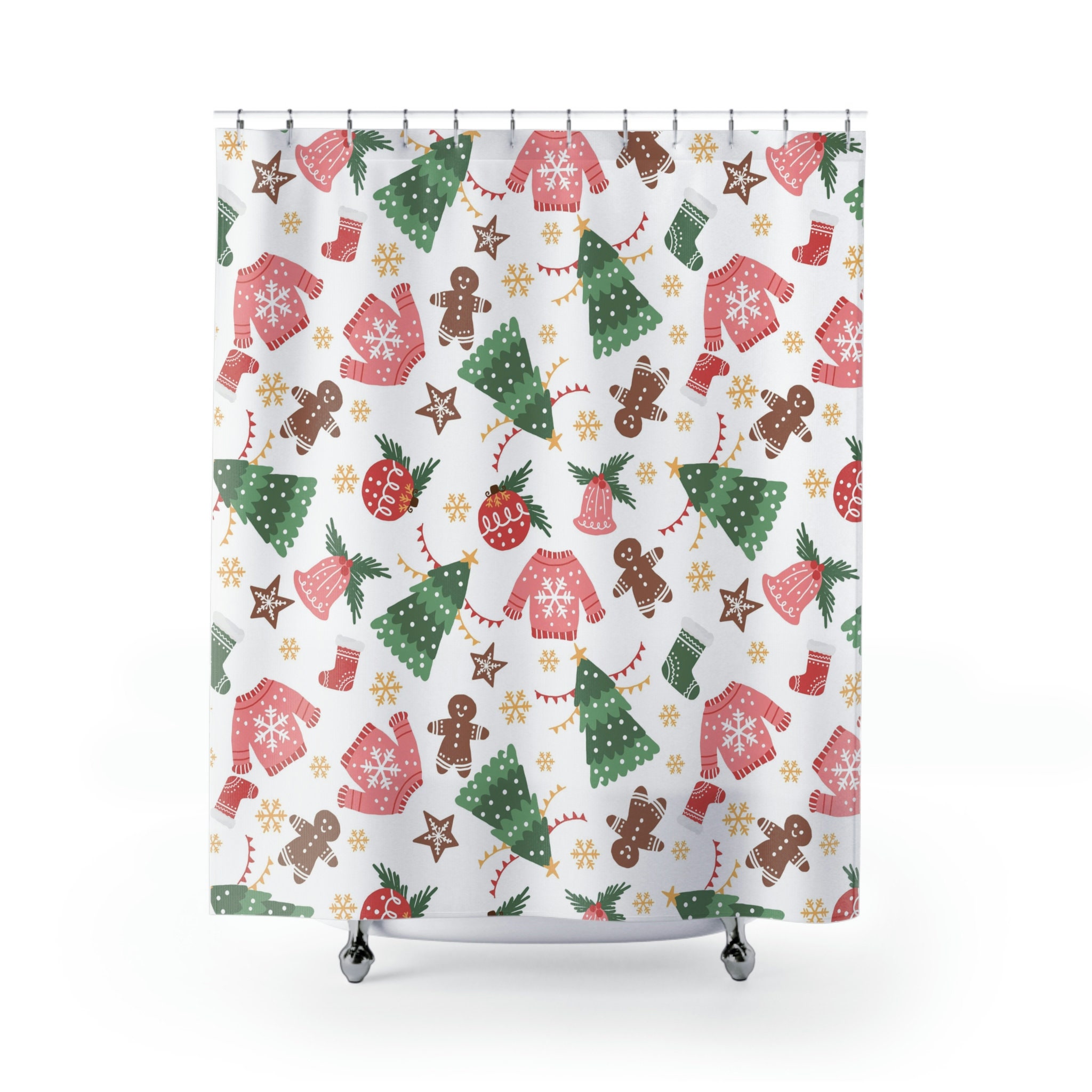 Christmas Print Shower Curtain - Festive Bathroom Decor