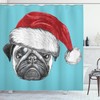 Christmas Pug Dog Santa Hat Shower Curtain, Whimsical Bathroom Decor