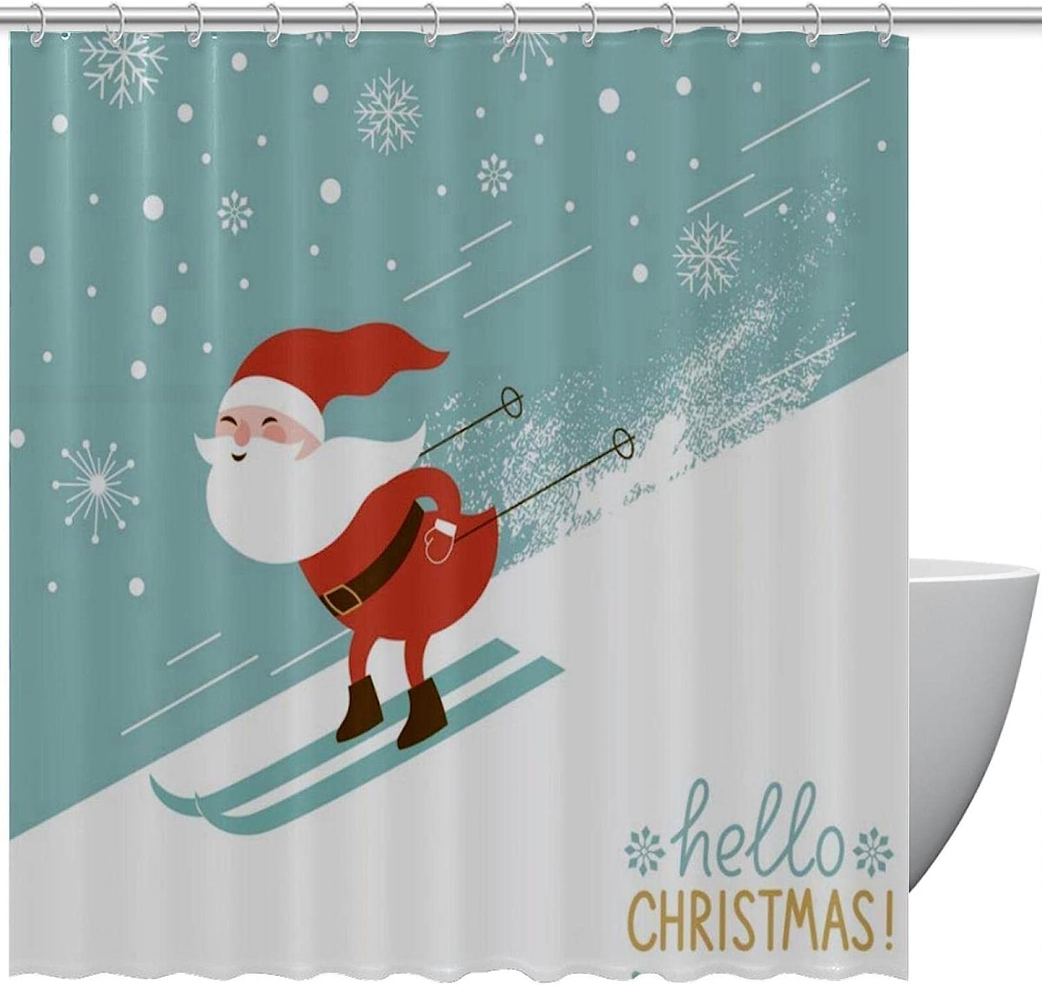 Christmas Santa Claus Snowflake Colorful Shower Curtain for Bathroom