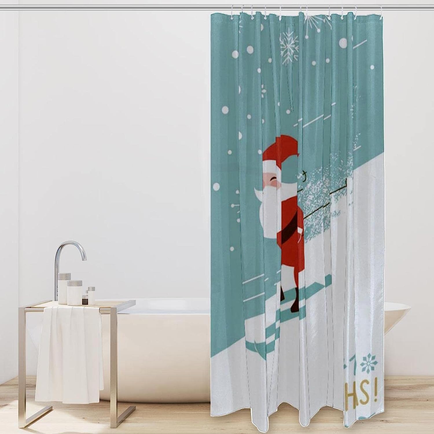 Christmas Santa Claus Snowflake Colorful Shower Curtain for Bathroom