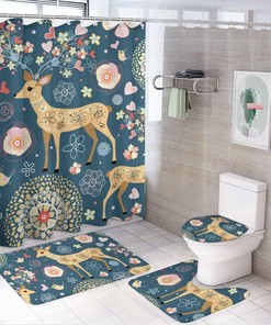 Christmas Santa Penguin Snowman Deer Trees Shower Curtain for Bathroom - Full Size Curtain for Christmas