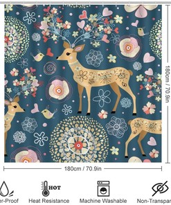 Christmas Santa Penguin Snowman Deer Trees Shower Curtain for Bathroom - Full Size Curtain for Christmas