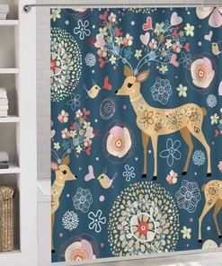 Christmas Santa Penguin Snowman Deer Trees Shower Curtain for Bathroom - Full Size Curtain for Christmas