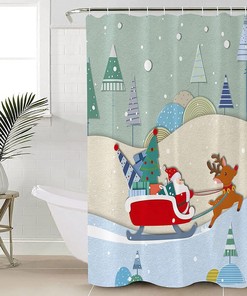 Christmas Santa Shower Curtain with Winter Snowflake and Xmas Tree Gifts Deer