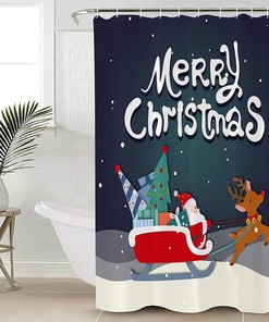 Christmas Santa Shower Curtain with Xmas Tree Winter Snowflake and Deer Design