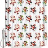 Christmas Shower Curtain Santa Claus Elf Penguin Playing Tiled Style Bathroom Decor 