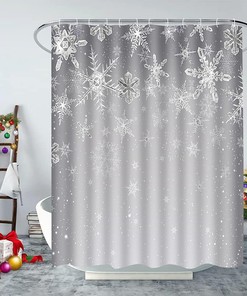 Christmas Shower Curtain Snowflake Gray Xmas Holiday Bathroom Waterproof Fabric