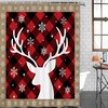 Christmas Shower Curtain with Moose Winter Snowflake Buffalo Plaid Pattern for Festive Bathroom Decor