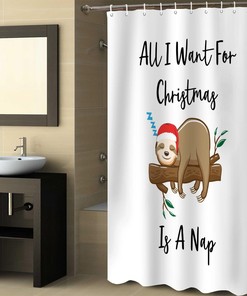 Christmas Sloth Shower Curtain for Bathroom Decor