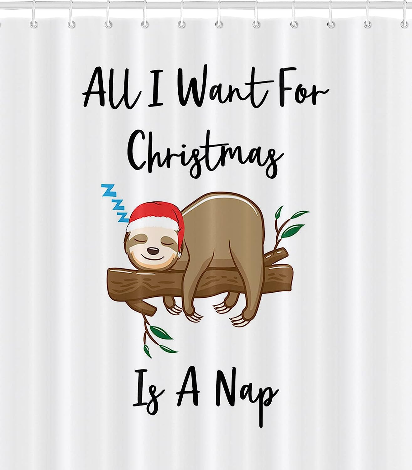 Christmas Sloth Shower Curtain for Bathroom Decor