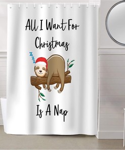 Christmas Sloth Shower Curtain for Bathroom Decor