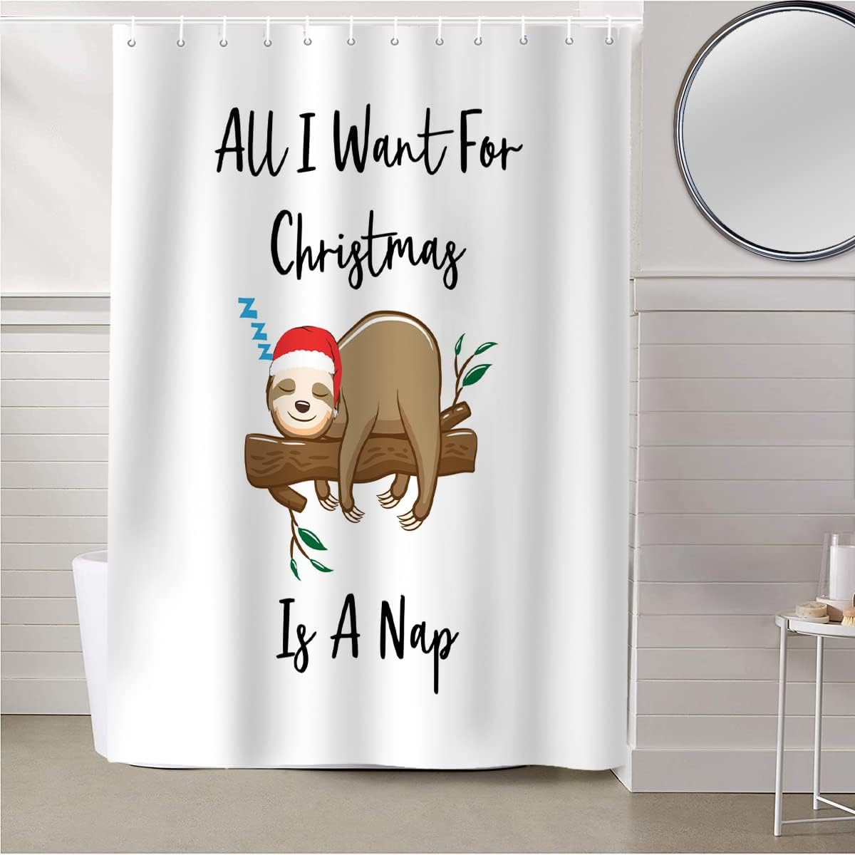 Christmas Sloth Shower Curtain for Bathroom Decor