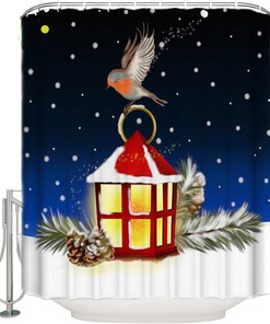 Christmas Snow And Bird Shower Curtain For A Festive Bathroom