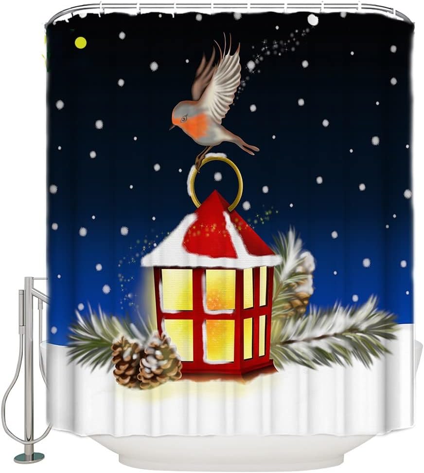 Christmas Snow And Bird Shower Curtain For A Festive Bathroom