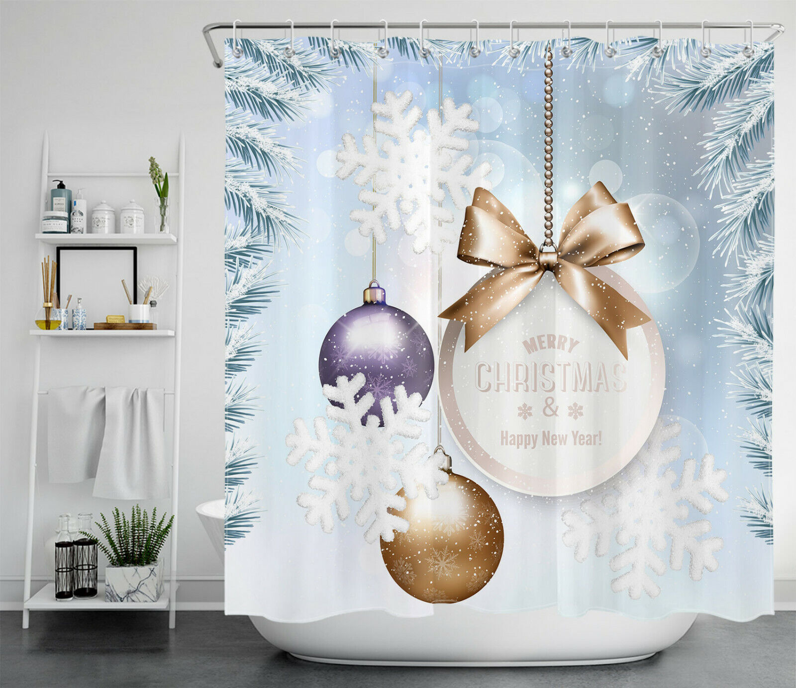 Christmas Snowflake Balls Shower Curtain For A Festive Bathroom