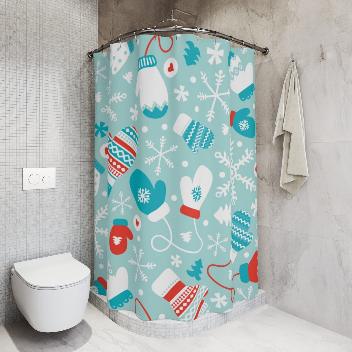 Christmas Snowflake Green Pine Tree Shower Curtain