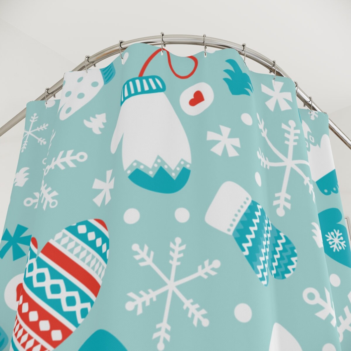 Christmas Snowflake Green Pine Tree Shower Curtain
