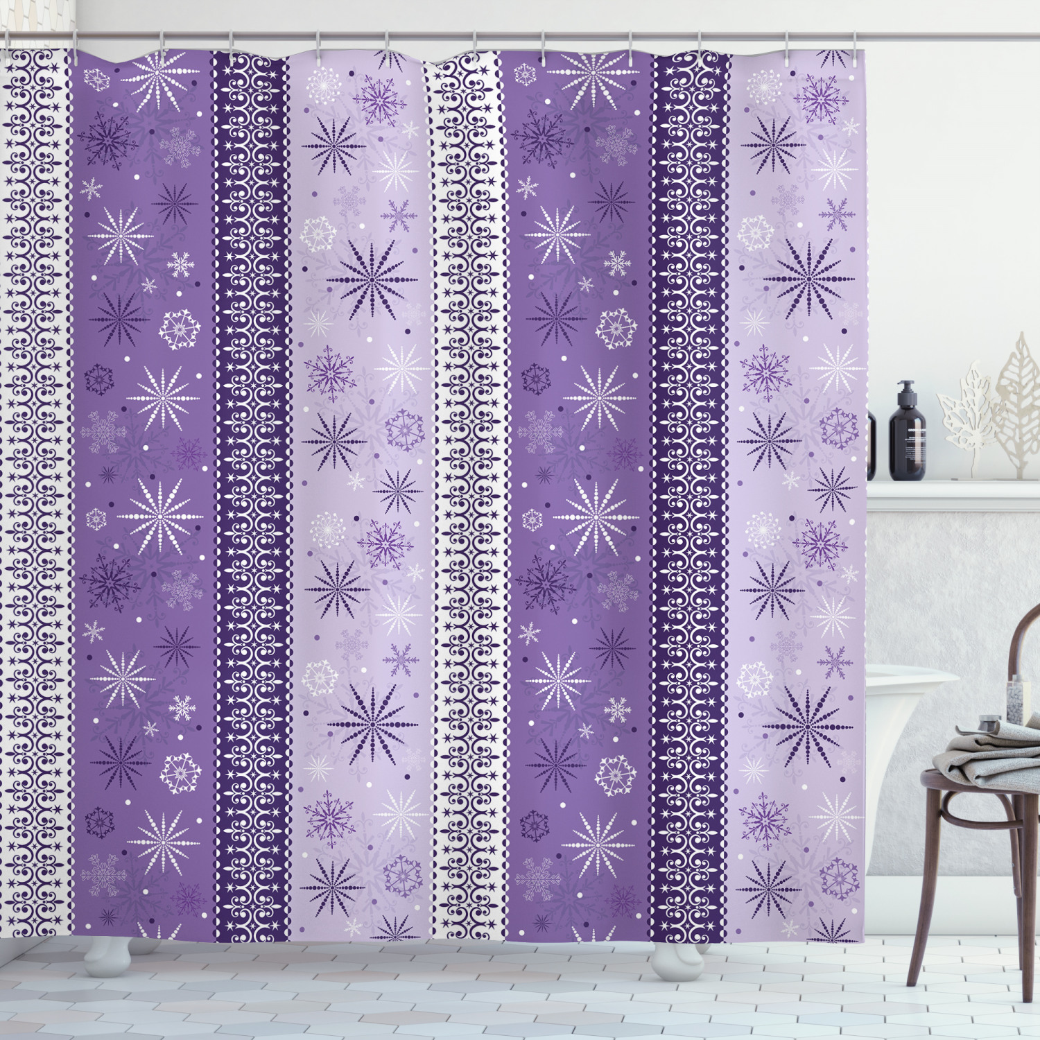 Christmas Snowflake Noel Print Ethnic Shower Curtain For Festive Bathroom