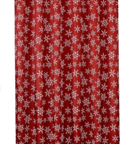 Christmas Snowflake Printed Red Shower Curtain, Decorative Bathroom Curtain with Holiday Theme and Vibrant Color Palette