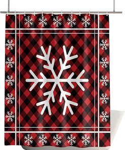 Christmas Snowflake Red Black Buffalo Lattice Privacy Bath Shower Curtain