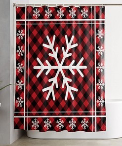 Christmas Snowflake Red Black Buffalo Lattice Privacy Bath Shower Curtain