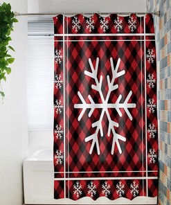 Christmas Snowflake Red Black Buffalo Lattice Privacy Bath Shower Curtain