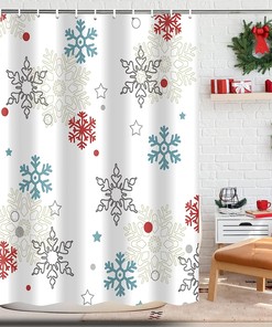 Christmas Snowflake Shower Curtain, Winter Holiday Festive Red Blue Bathroom Decor