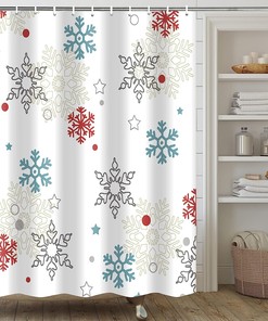 Christmas Snowflake Shower Curtain, Winter Holiday Festive Red Blue Bathroom Decor