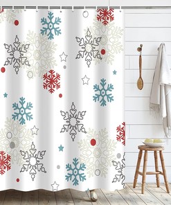 Christmas Snowflake Shower Curtain, Winter Holiday Festive Red Blue Bathroom Decor
