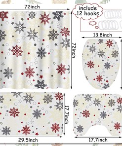 Christmas Snowflakes Shower Curtain, Festive Xmas Holiday Bathroom Decor