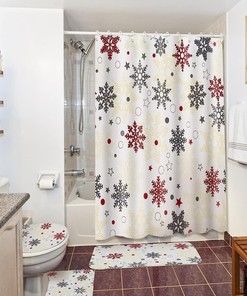 Christmas Snowflakes Shower Curtain, Festive Xmas Holiday Bathroom Decor