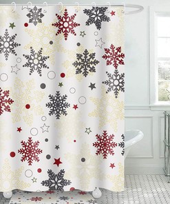 Christmas Snowflakes Shower Curtain, Festive Xmas Holiday Bathroom Decor