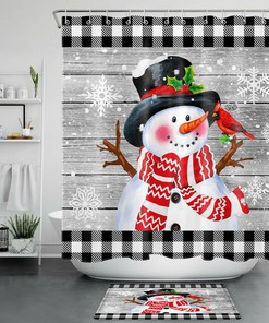 Christmas Snowman And Hat Snowflake Shower Curtain - Decorative Bathroom Accessory