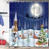 Christmas Snowman Blue Cartoon Shower Curtain Fabric for Bathroom