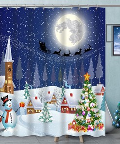 Christmas Snowman Blue Cartoon Shower Curtain Fabric for Bathroom