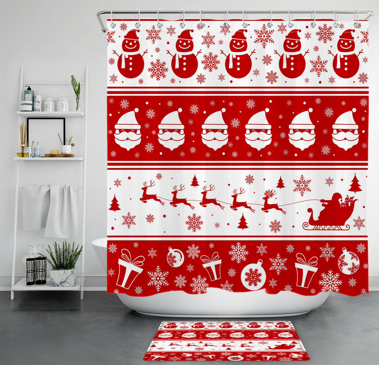 Christmas Snowman Reindeer Snowflake Ball Shower Curtain