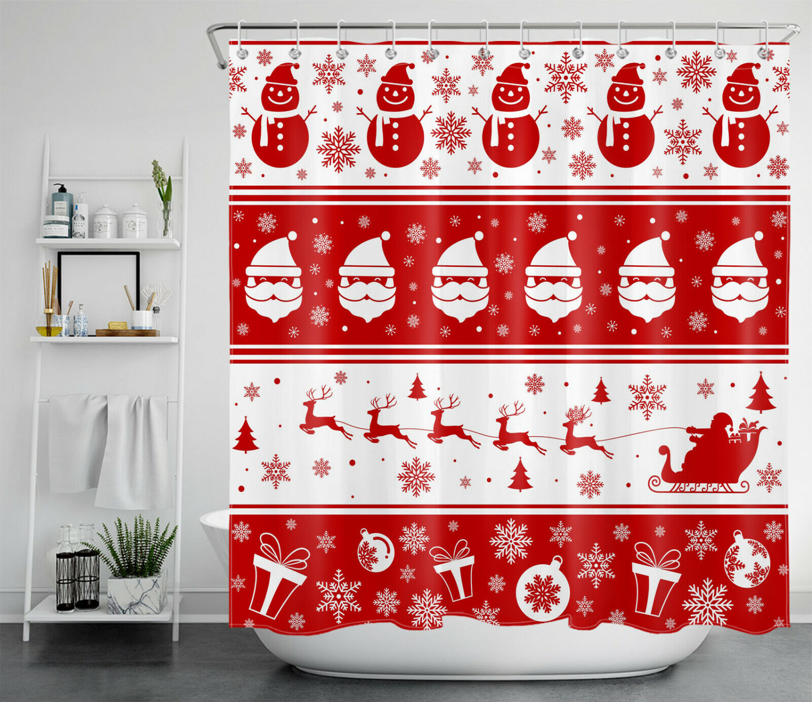 Christmas Snowman Reindeer Snowflake Ball Shower Curtain