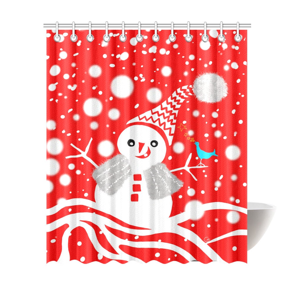 Christmas Snowman Shower Curtain - Create A Festive Atmosphere - Waterproof Bathroom Decor