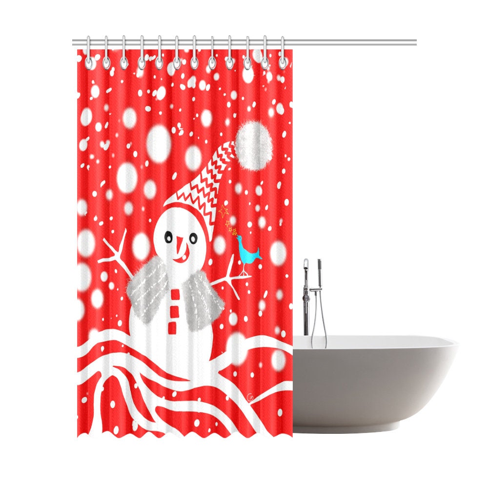 Christmas Snowman Shower Curtain - Create A Festive Atmosphere - Waterproof Bathroom Decor