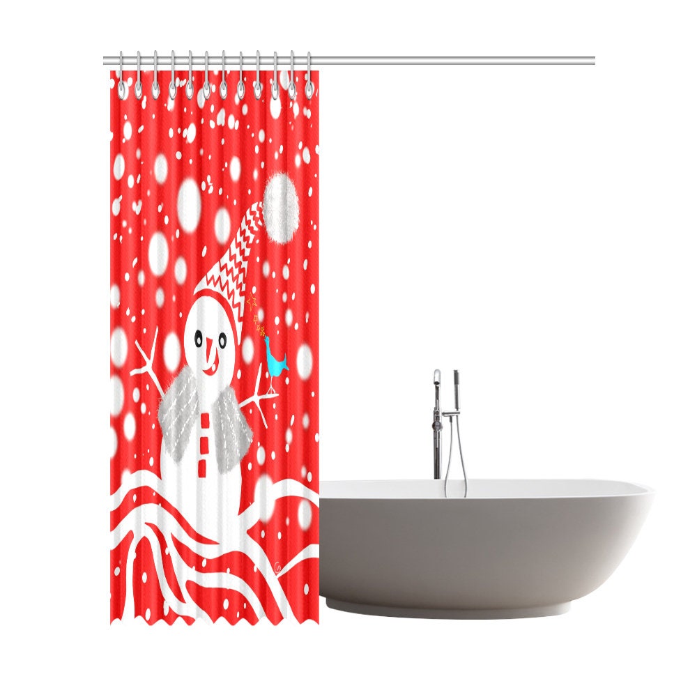 Christmas Snowman Shower Curtain - Create A Festive Atmosphere - Waterproof Bathroom Decor