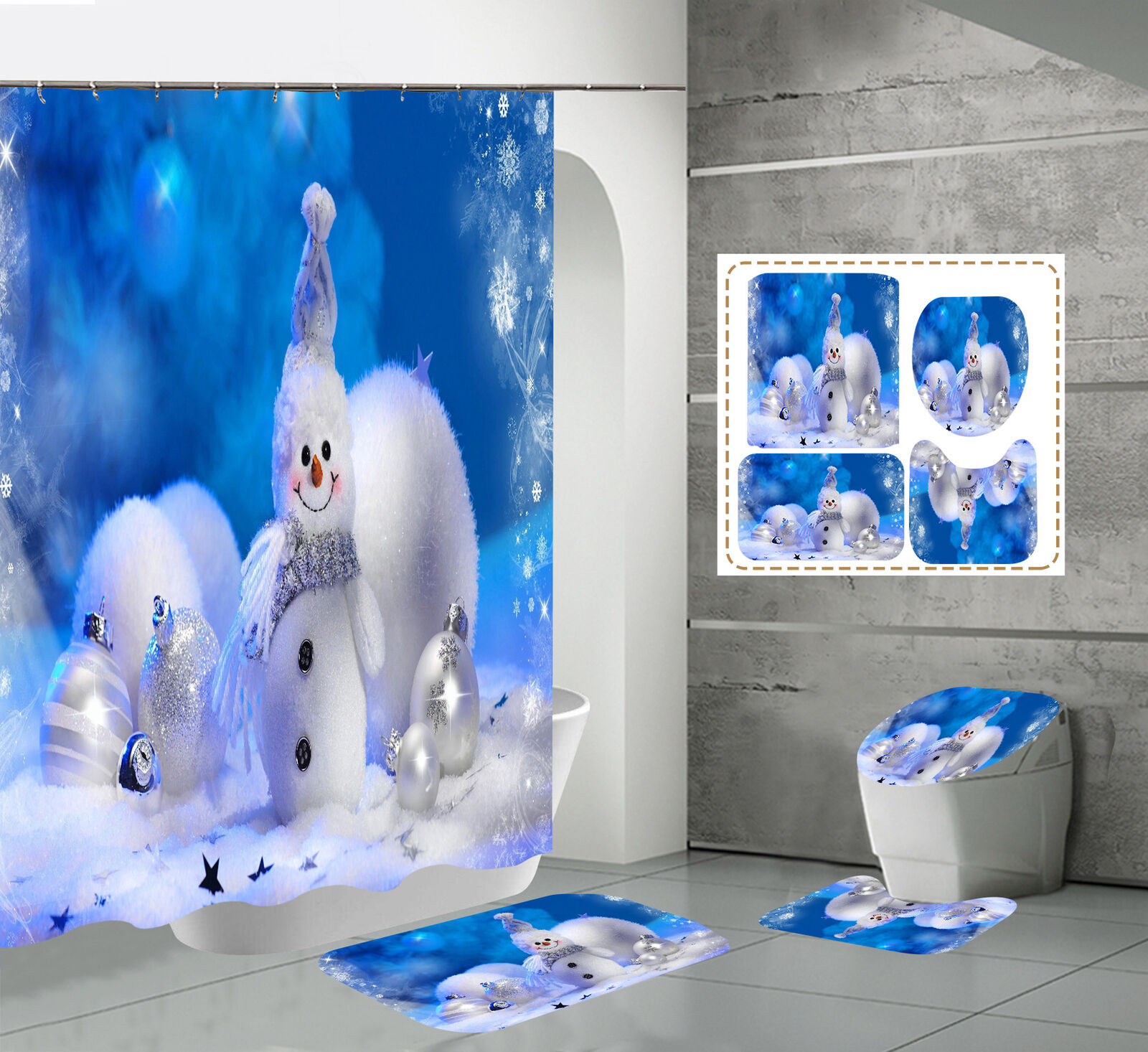 Christmas Snowman Snowflakes Shower Curtain - Festive Prints