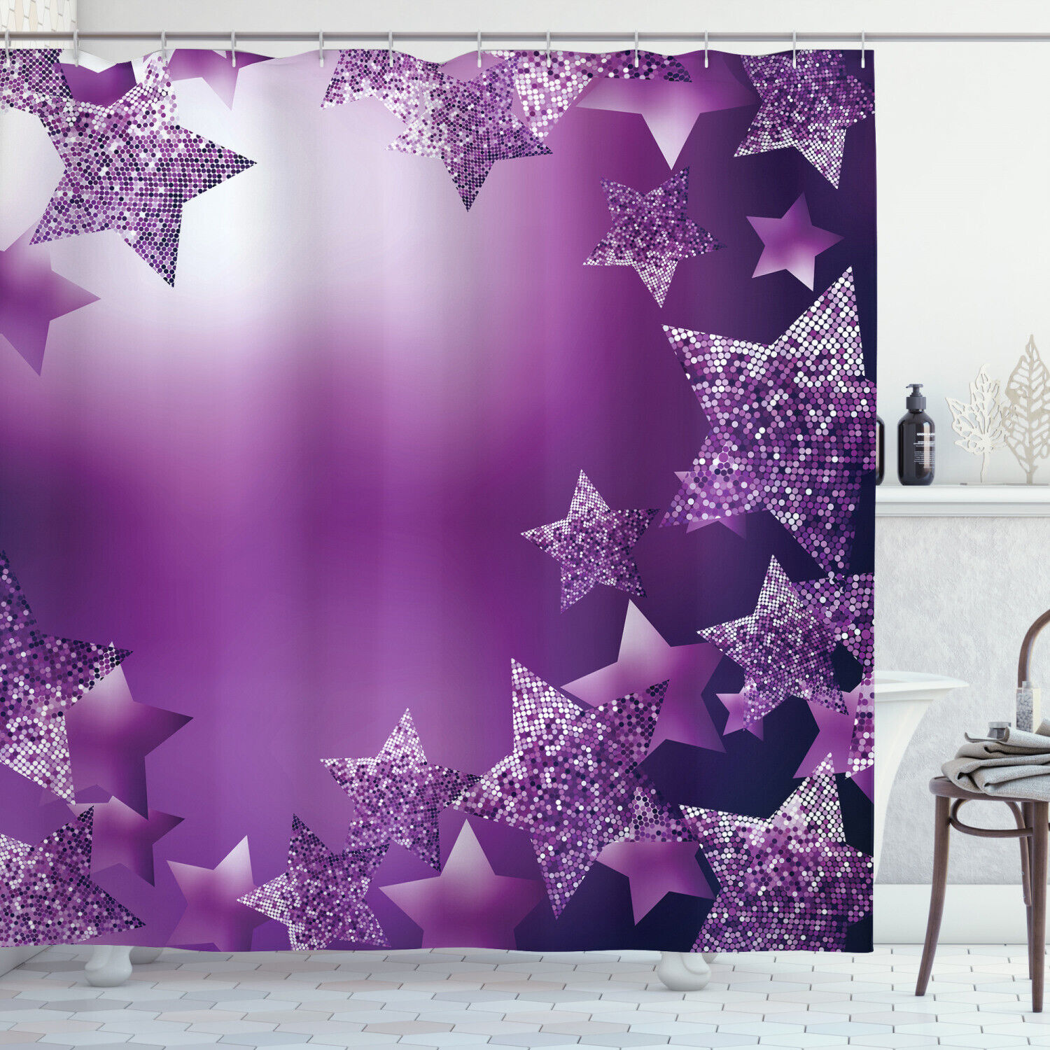 Christmas Stars Backdrop Print Waterproof Fabric Shower Curtain For Festive Bathroom Decor