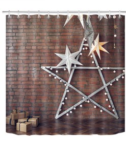Christmas Stars Shower Curtain Rustic Brick Wall Bathroom Decorations