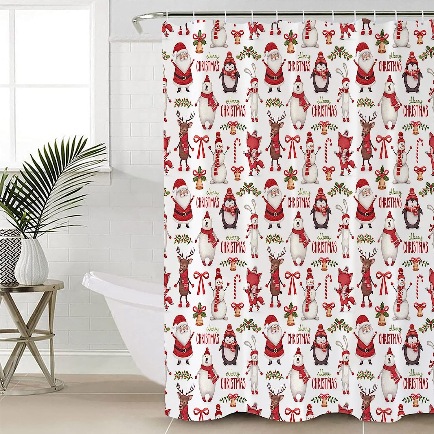 Christmas Themed Santa Penguin And Polar Bear Shower Curtain For Fun Bathroom Decor - Image 4