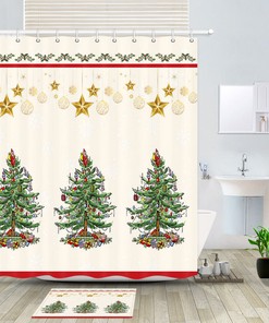 Christmas Tree And Star Shower Curtain For A Classic Winter Bathroom
