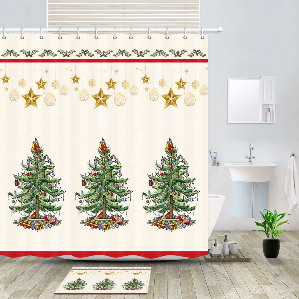 Christmas Tree And Star Shower Curtain For A Classic Winter Bathroom