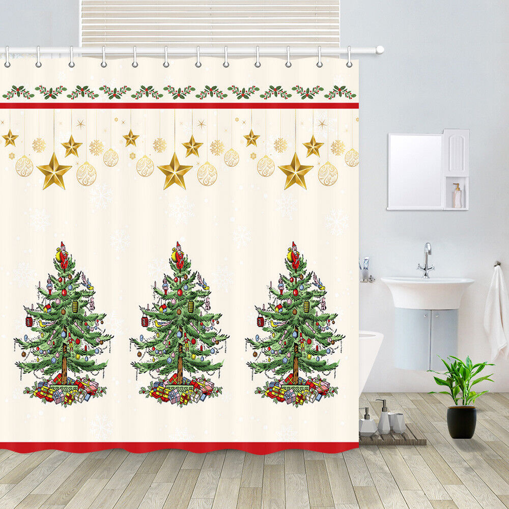 Christmas Tree And Star Shower Curtain For A Classic Winter Bathroom - Image 2