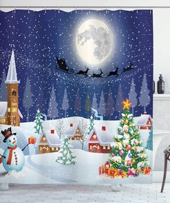 Christmas Tree Boxes Snow Print Waterproof Cloth Fabric Bathroom Decors Shower Curtain For Festive Bathroom Decor