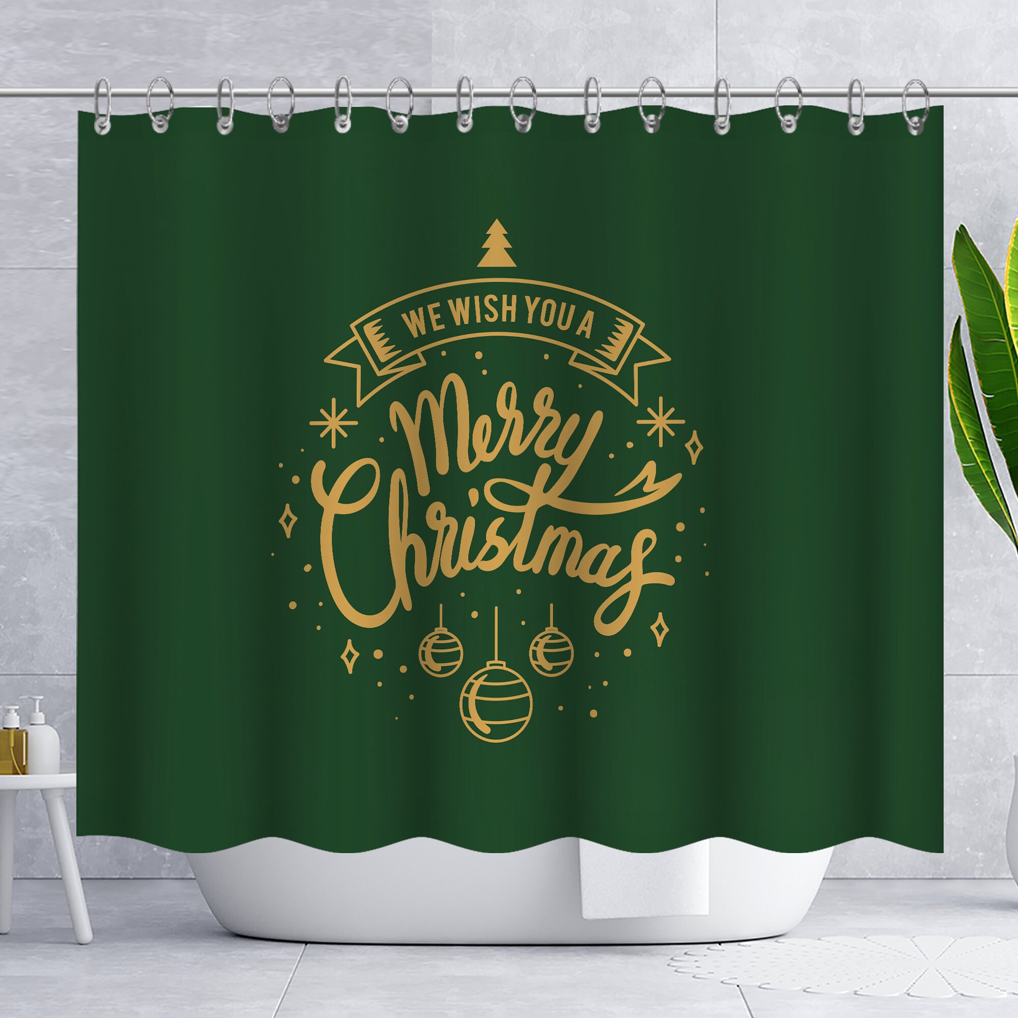 Christmas Tree Bulb Snowflake Waterproof Shower Curtain - Festive Bathroom Decor